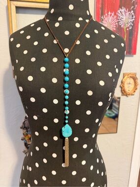 Turquoise Bead Tassel Pendant Necklace - Blue